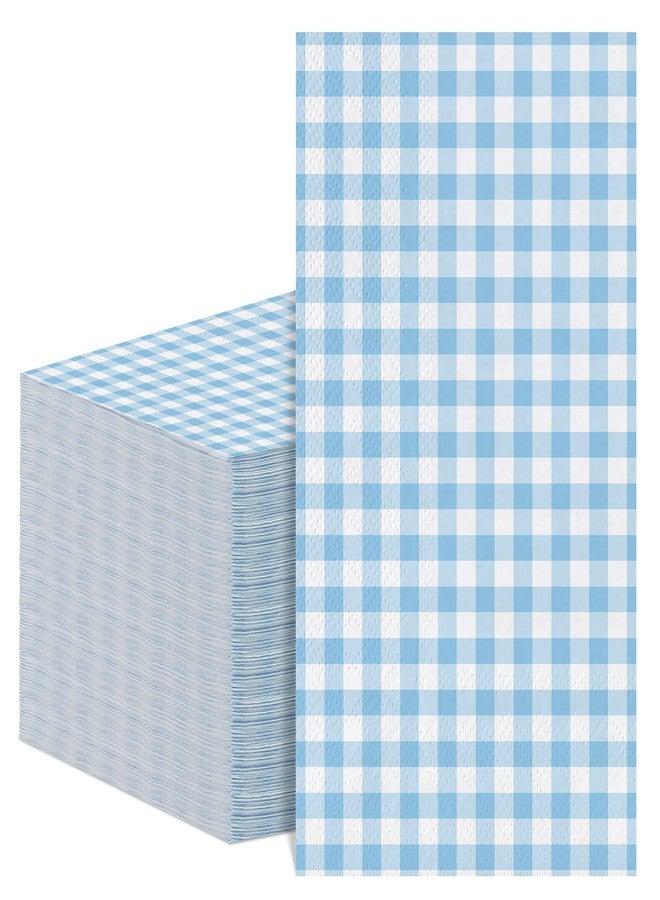 NatNarr 60 Pcs Light Blue Gingham Napkins, 2 Ply Blue and White Plaid Bathroom Napkins Guest Disposable Checkered Dinner Napkin for Birthday, Baby Shower, Wedding, Picnic - Image 1